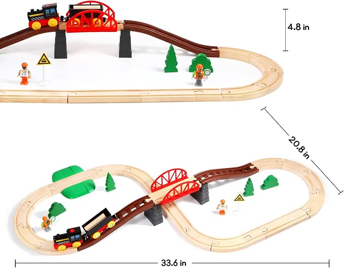 Asweets Wooden Train Set for Toddler,40 Piece with Train Track Electric Operated Fits Thomas,Brio,Melissa and Doug Magnet Battery Train Toy for 3 4 5 Years Old Boys