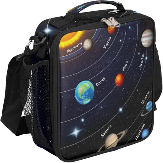 Galaxy Lunch Bags for Boys Insulated Lunch Boxes Rectangular Waterproof Lunch Tote Bag with Adjustable Shoulder Strap Portable Planet Picnic Bag for School Work Outdoor Gifts