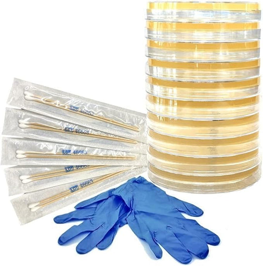 Essential 2.0 Bacteria Growing Science Kit. Pre-Poured Agar Plates (100mm) with Gloves & Swabs. Perfect for Kids. Great for Learning About Microbiology. Free Project Guide eBook Available.