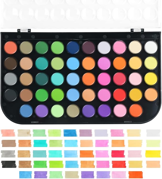 TRANSON 48 Colors Watercolor Paint Set with 4pcs Paint Brushes and 1pcs Water Brush Pen for Adults, Students, Beginners and Artists