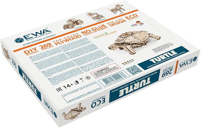 3D Puzzles for Adults DIY Wooden Turtle 3D Puzzle Model Kit with Wind-Up Mechanism & Rubber Band Engine 3D Puzzles for 15 yrs Above & Adults Model Building Kits by Eco Wood Art 269pcs