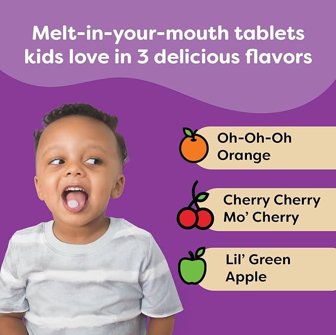 Renzo's Picky Eater Kids Multivitamin with Iron, Dissolving Kids Vitamins with Vitamin D3 and K2 and More, 60 Sugar-Free Melty Tabs, Oh-Oh-Oh Orange Flavor