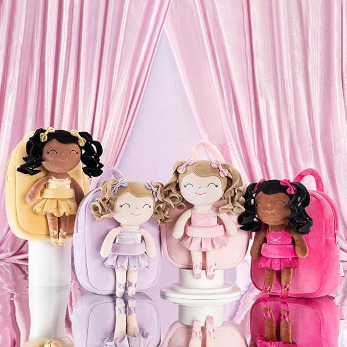 Gloveleya Toddler Backpack Baby Ballerina Girl Gifts Plush Curly Hair Ballet Backpack - Black Blonde 9 inches