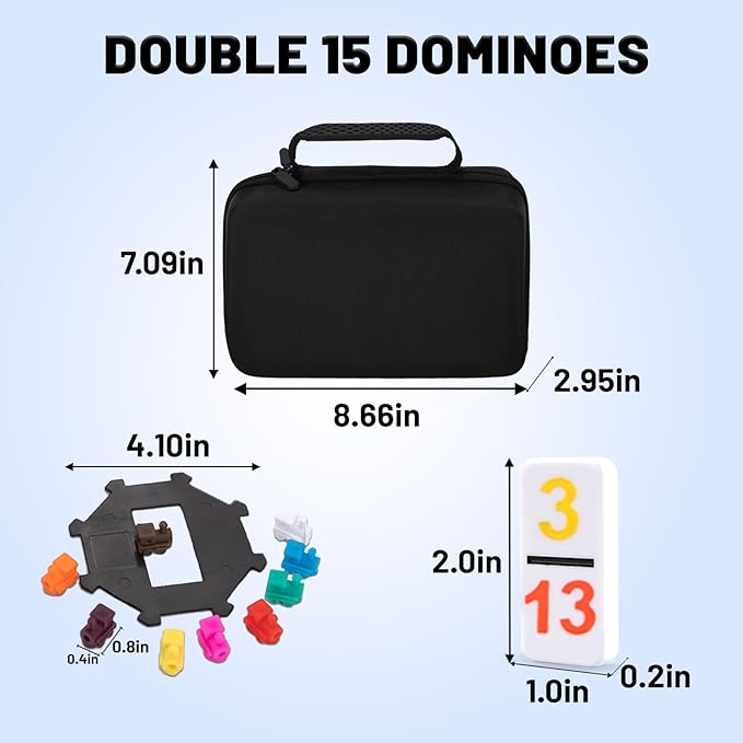 Mexican Train Dominoes Double 15 | 136 Colorful Number Dominos Tiles Travel Board Game for Family Nights, Cognitive Strategy Game for 2-8 Players