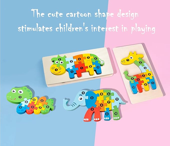 4-Pack Animal Puzzles for Toddlers Ages 3-5, Wooden Toys, Montessori Toys, Ideal Gift for Kids