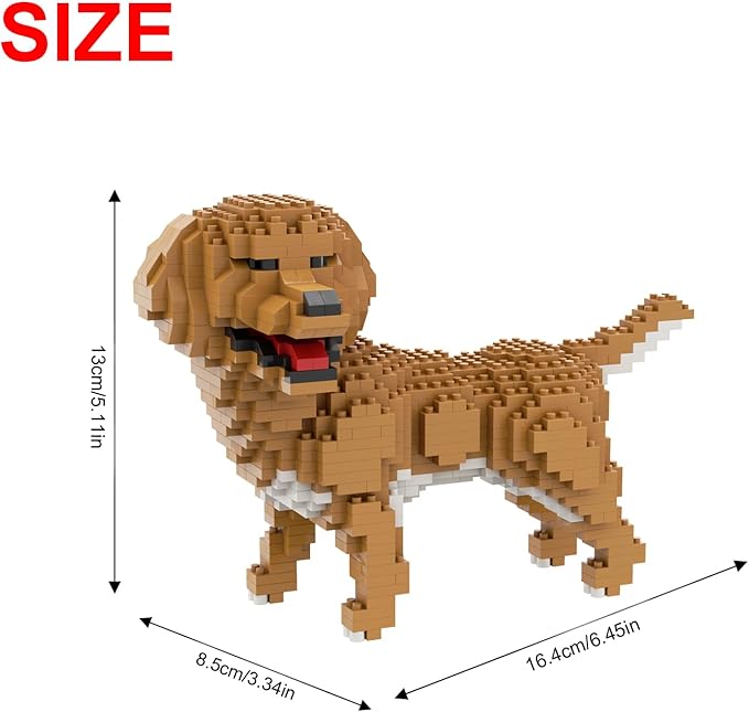 Larcele Micro Building Blocks Animal Set, DIY Mini 3D Building Toy Bricks,824 Pieces KLJM-05(Golden Retriever)