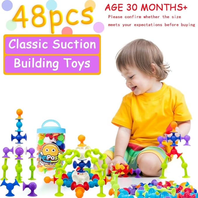 48 Piece Suction Cup Bath Toys for Kids Ages 3+, Sensory Toys for Autistic Children, Travel Window Stem Learning, Bathtub with Storage