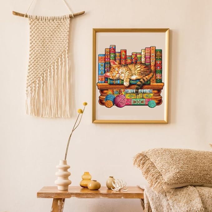 200 Pieces Cat Wooden Puzzles for Adults, 11.8x11 Inches Snoozing Cat Jigsaw Puzzles, Craft Hub Wood Puzzle, Unique Shape Cats Puzzle Birthday Gift for Cats Lovers Family Friend Game