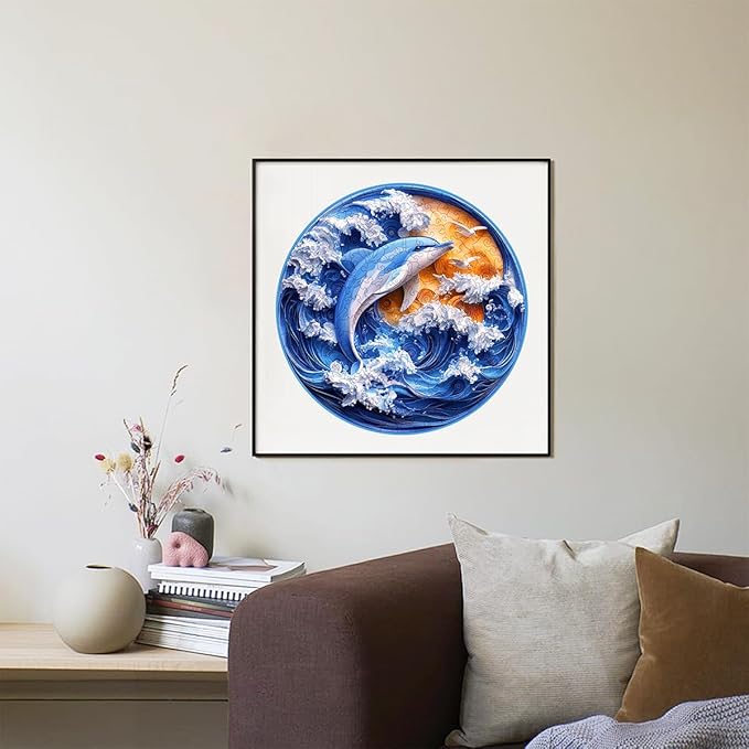 Wooden Jigsaw Puzzle, 200-500 Pieces Unique Shape Animal Puzzle, for Adults & Kids, Birthday Gift Family Game, Decorative Puzzle, Unique Gift (Dolphin Rhapsody, 200 PCS)