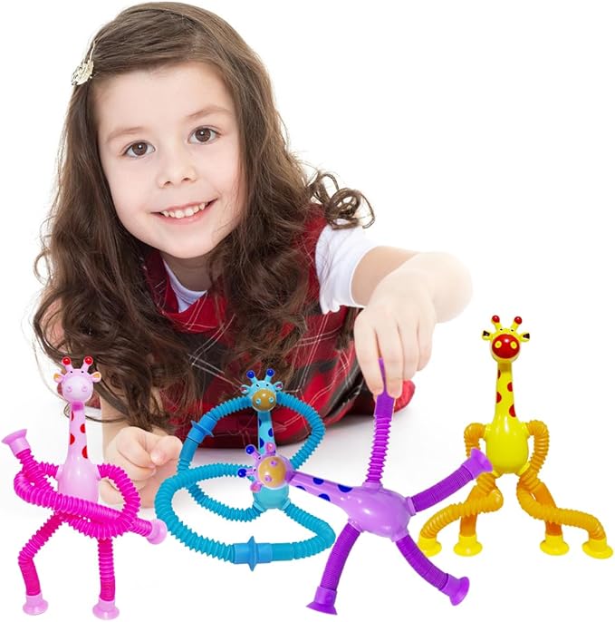 32Pcs Telescopic Suction Cup Giraffe Toys, Suction Pop Tubes Giraffe Sensory Toys, Pop Fidget Toys for Toddler Travel, Easter Basket Stuffers Party Favor Birthday for Kids Boys Girls