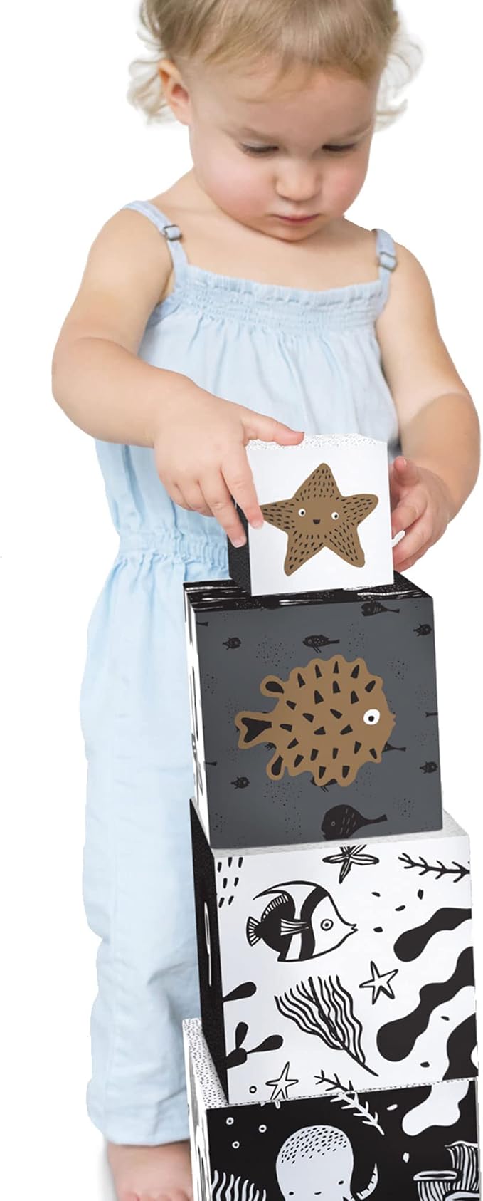 Wee Gallery Nesting Blocks, Stacking Toys for Toddlers and Kids, Educational Blocks with Numbers and Animal Illustrations for Motor Skills, Counting and Early Learning (Ages 2 & Up), Ocean Animals