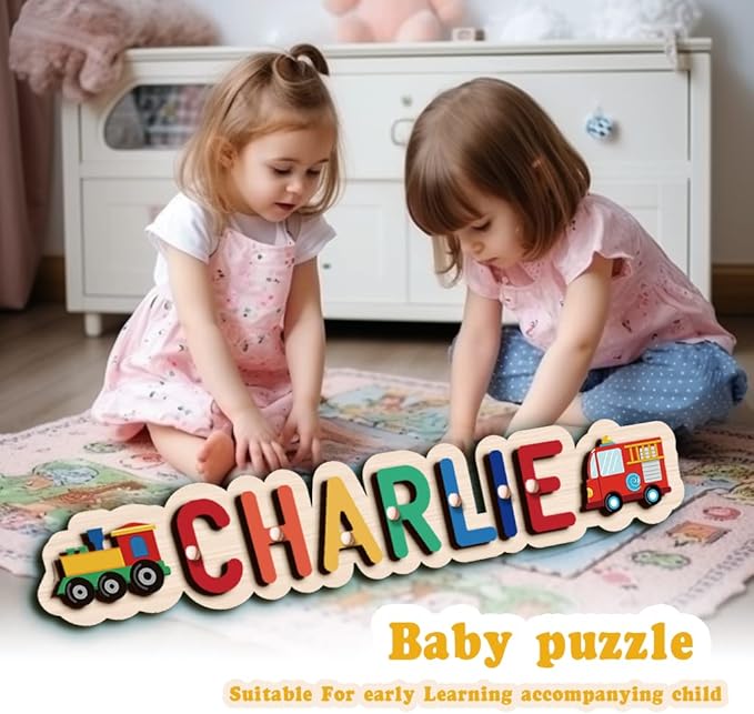 Personalized Name Puzzle - Custom Wooden Puzzle for Toddlers 1-3 - Unique Baby Shower, Christmas & 1st Birthday Gift for Boys and Girls - Keepsake Montessori Toy (Wave)