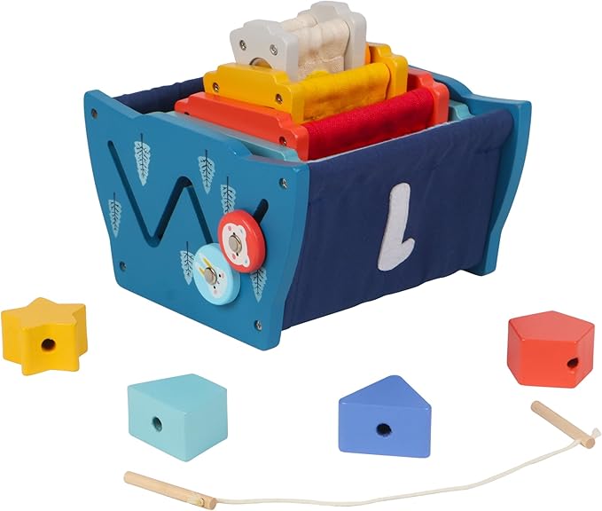 Wooden Activity Cube,14-in-1 Wooden Montessori Learning Toys for 36 M+ Toddlers, Nesting & Stacking Preschool Montessori Toy Set with Bonus Sorting & Stacking Board