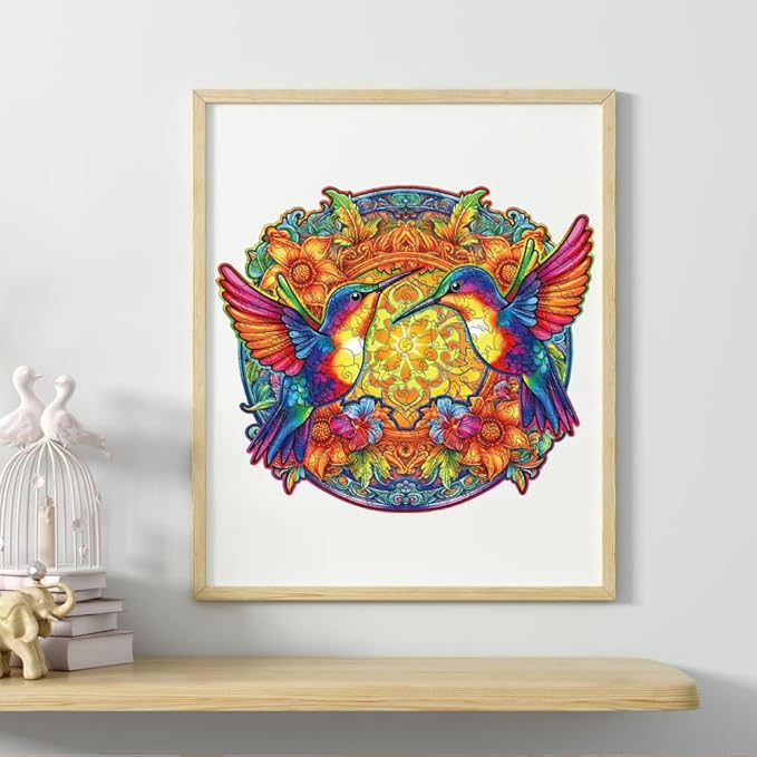 200 Pieces Wooden Puzzles for Adults, 11.8x10.2 Inches Hummingbird Jigsaw Puzzles, Craft hub Wood Hummingbird Puzzle for Puzzle Lover, Birthday Gift for Bird Lover Family Game Home Decor