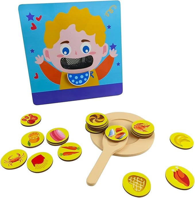 Wooden Pretend-Play Feeding Game Early Educational Montesorri Toys Pretend to Feed Toy Good-habbit Excercise Fun and Educational Toys