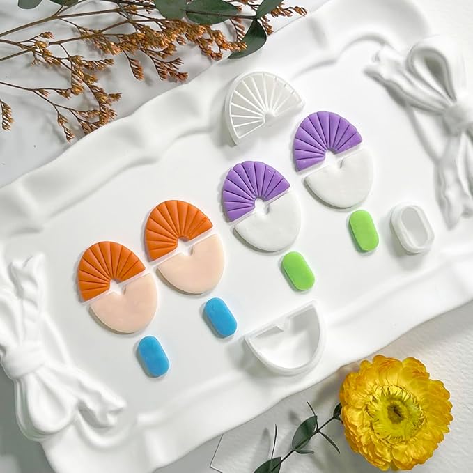 Polymer Clay Cutters Geometric Set – 3PCS Half Circle Clay Cutters with Texture Lines for Polymer Clay Jewelry, Clay Earring Cutters and Tools for Modern DIY Earrings and Crafts