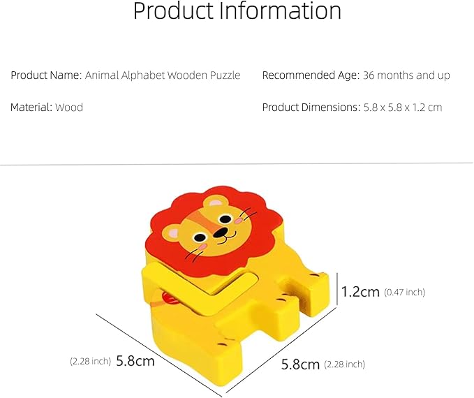 Animal Alphabet Wooden Puzzle - Montessori ABC Learning Toy for Toddlers Ages 3-5, Educational Stacking Blocks with Uppercase Letters - Preschool Learning Activities Toys