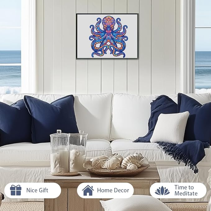 200 Pieces Octopus Wooden Puzzles for Adults, 11.8x11 Inches Octopus Jigsaw Puzzles, Ocean Wood Puzzle, Unique Shape Octopuses Puzzle Gift for Jigsaw Lovers Family Game Home Decor