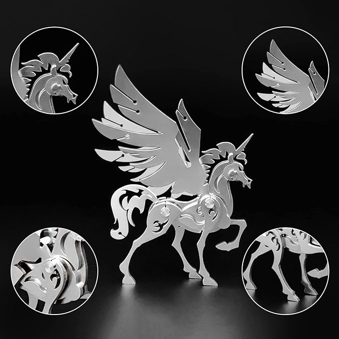 3D Metal Model Kits, Mechanical Small Unicorn 3D Metal Puzzle,Steel Divine Beast Series DIY Animal Brain Teasers Simple 3D Puzzles Home Decor Art Craft Gifts Toys for Adult