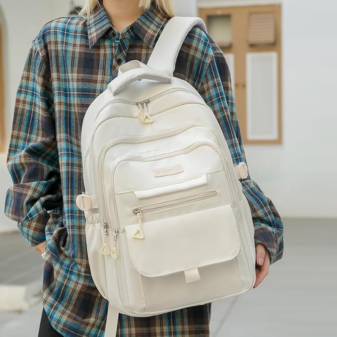 School Cute Aesthetic Backpack Girls Backpack for Students Kids Teen Girls Large Capacity Bookbags College Backpacks Laptop Lightweight Bookbag Casual Travel Daypacks School Bag（White）