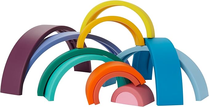 Silicone Rainbow Stacking Toy - Largest on The Market 12 Layer Montessori Toys for Toddlers Stacker Learning and Development Toy - Boho Baby Color (Soft Rainbow)