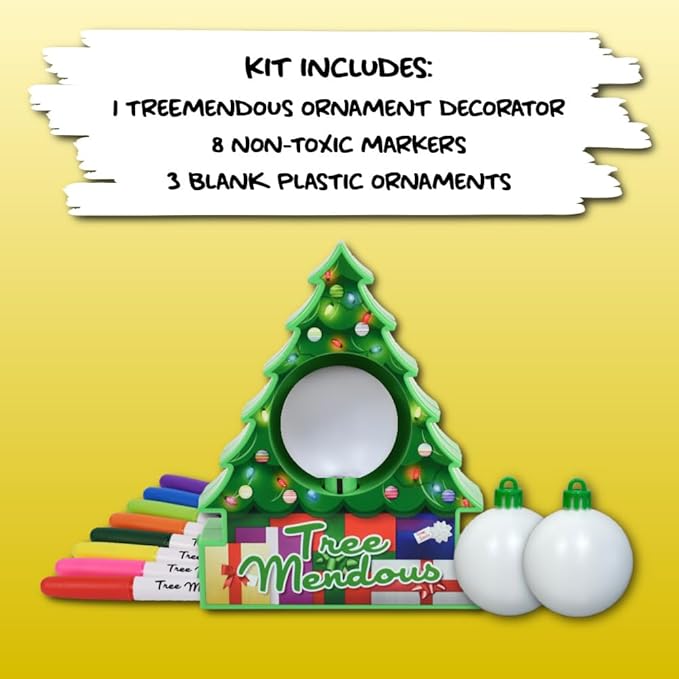 Christmas Tree Decorating Kit - Includes Christmas Tree DIY Ornament Decorating Spinner Arts and Crafts Kit and 8 Colorful Quick Drying Markers [Cap Colors May Vary]