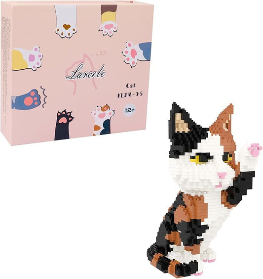 Larcele Cat Micro Building Blocks Animal Set, DIY Mini 3D Building Toy Bricks Kit,1137 Pieces KLJM-05 (Red Tabby)