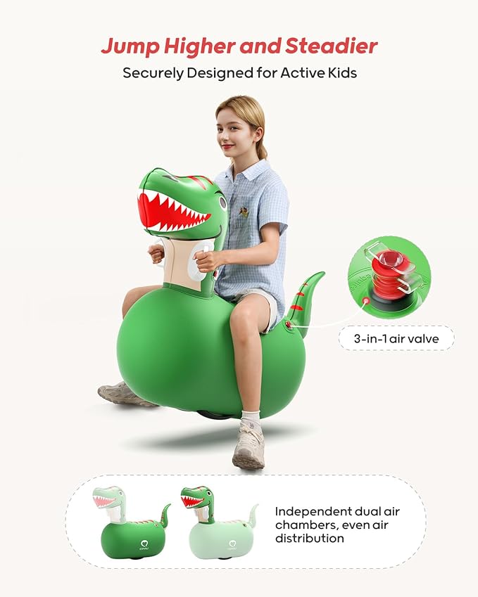 QPAU Kids Dinosaur Hopper - 220lbs Load Capacity, Bouncing Animal Toy, Outside Toys, Dinosaur Gifts for Kids Ages 5+