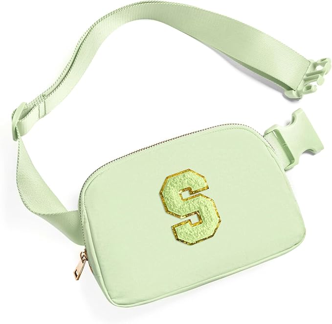 Gitus Gifts for 8 9 10 11 12 Year Old Girls Belt Bag Fanny Pack Crossbody Bags with Initial Letter Patch Cute Stuff Birthday Gifts for Teen Girls Women Personalized Trend Stuff (Light Green-S)