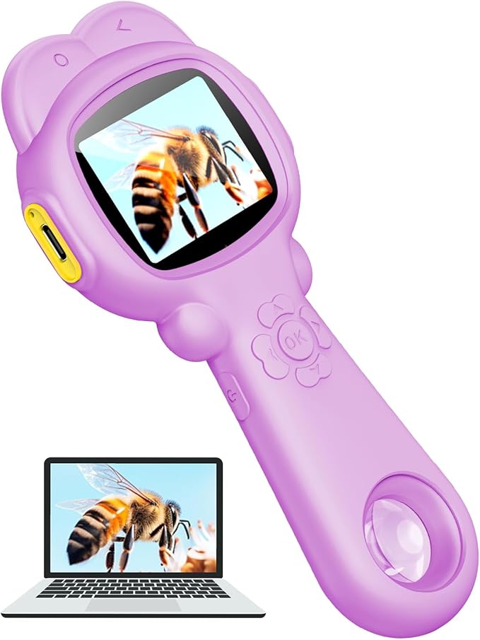 Microscope for Kids, Mini Portable Handheld Microscope with 500X Magnification, 200W Pixels, 2.0 High-Definition Screen for Birthday Christmas Educational Gifts Toys for 3 4 5 6 7 8 9 10 11 12 Kids