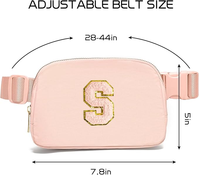 Gitus Gifts for 8 9 10 11 12 Year Old Girls Belt Bag Fanny Pack Crossbody Bags with Initial Letter Patch Cute Stuff Birthday Gifts for Teen Girls Women Personalized Trend Stuff (Coral Pink-S)