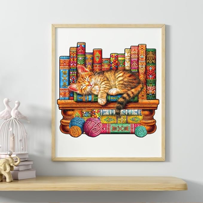 200 Pieces Cat Wooden Puzzles for Adults, 11.8x11 Inches Snoozing Cat Jigsaw Puzzles, Craft Hub Wood Puzzle, Unique Shape Cats Puzzle Birthday Gift for Cats Lovers Family Friend Game