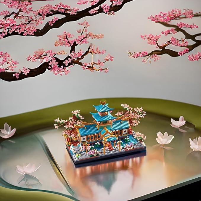 JXRLMB Chinese Classical Suzhou Gardens Micro Building Blocks Sets with Sakura Cherry Tree Challenging Construction Set for Adults, Home and Office Decoration, Gift for Kids Age of 14+ 2350 pcs