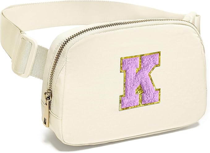 Gitus Gifts for 8 9 10 11 12 Year Old Girls Belt Bag Fanny Pack Crossbody Bags with Initial Letter Patch Cute Stuff Birthday Gifts for Teen Girls Women Personalized Trend Stuff (Ivory-K)