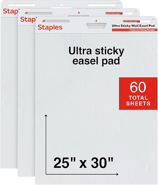 Staples Ultra Sticky Wall Easel Pad, 25" x 30", 20 Sheets/Pad, 3 Pads/Pack (ST62840)