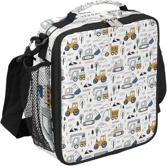 Excavator Car Large Lunch Box,Insulated Lunch Bags with Adjustable Shoulder Strap,School Thermal Lunchbox Cooler Tote Handbag,Waterproof Portable Tote Lunch Bag for School Picnic Work Office