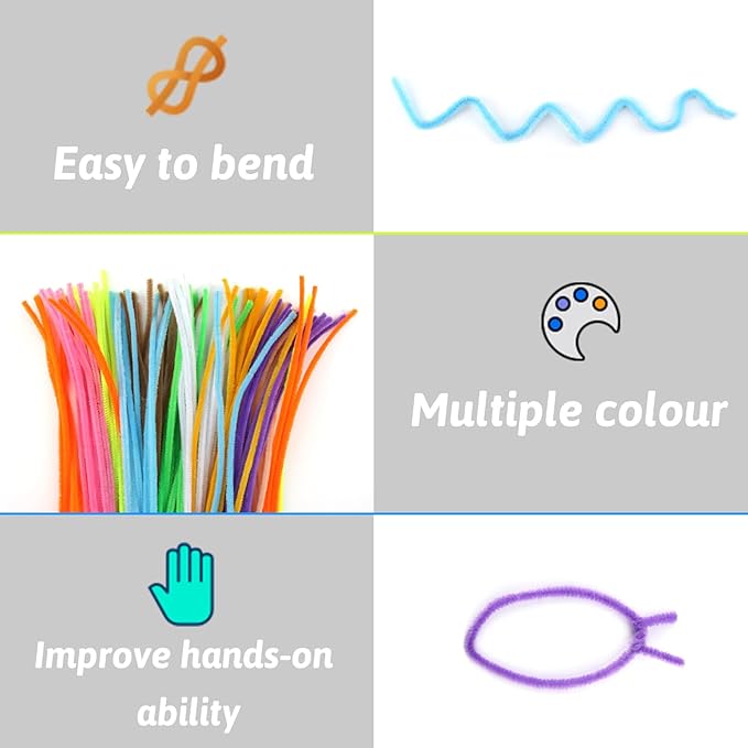 DOITEM Pipe Cleaners Craft Supplies, 1000+Pcs Arts and Crafts Supplies Including Pipe Cleaner Wiggle Googly Eyes Pom Poms Feathers Sticks Sequins Foam Flowers Papers Heart Stickers for Kids Adults
