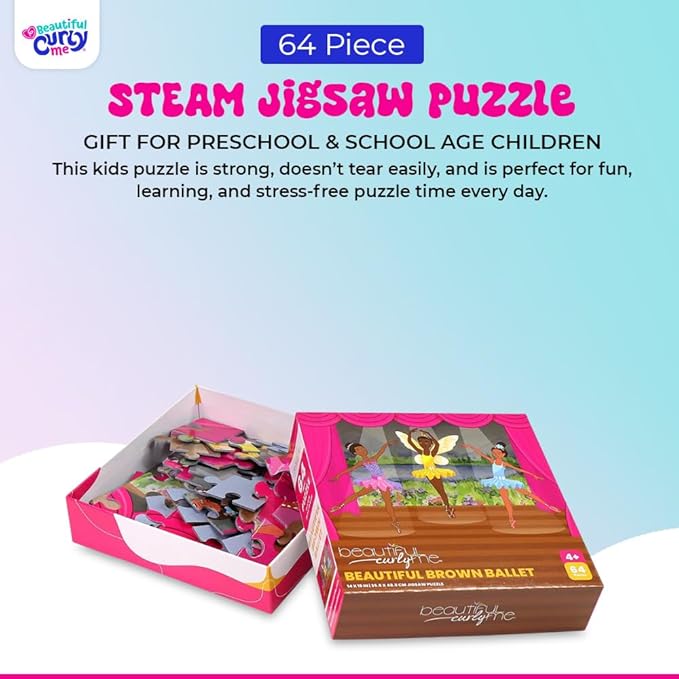 Beautiful Brown Ballet 64 Piece STEAM Jigsaw Puzzles for Kids (Ages 4–12) Educational Dance & Arts Puzzle - Diverse Ballerina Theme, Gift for Preschool & School Age Children - 19x14 Inches