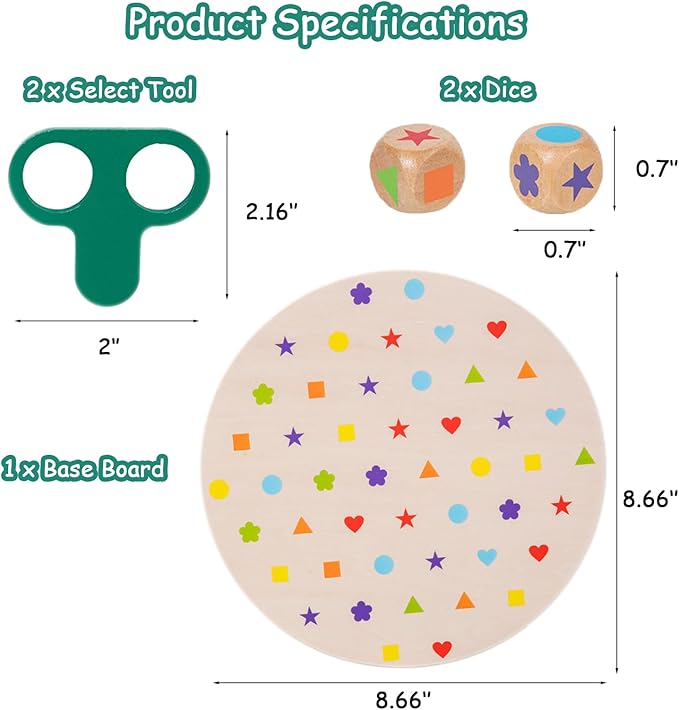 Montessori Matching Game Board - Color & Shape Learning Toys for Kids Ages 3-5, Travel Friendly Educational Board Games with Dice, Portable Sensory Toys for Toddler Fine Motor Skills