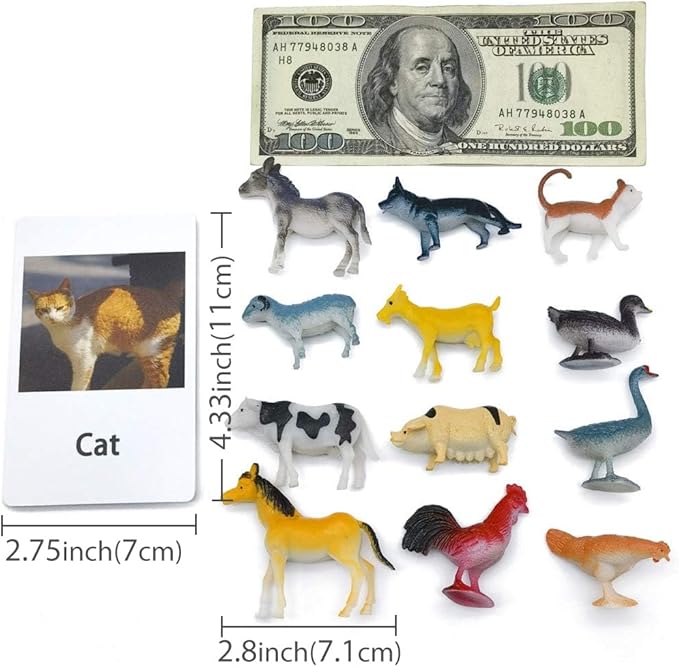 MEROCO Montessori Animal Match Cards Miniature Poultry Animals with Matching Cards - 2 Part Montessori Learning Toy, Language Materials TZX106