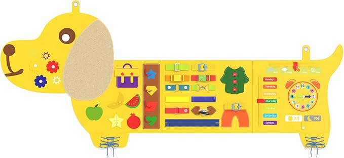 Dog Montessori Busy Board - Sensory Wall Panel for Kids, Felt Activity Cube for Toddlers, Daycare Toys and Playroom Furniture Essentials, Wall Mounted Sensory Board Toy Gift for Boys Girls, 3-6