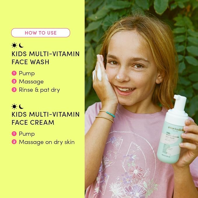 Evereden Happy Kids Skin & Lips Routine - Multi-Vitamin Face Wash & Face Cream Melon & Tinted Lip Oil Ruby Red Set - Clean & Vegan Skin Care for Kids 3+ - Moisturizing, Nourishing, & Protective