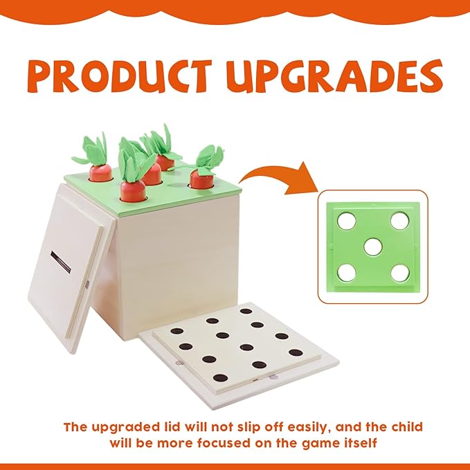 Montessori Toys for 1+ Year Old Babies - 4-in-1 Play Kit Includes Carrot Harvest Game, Infant Coin Box, Fine Motor Skills Toys and Object Permanence Box