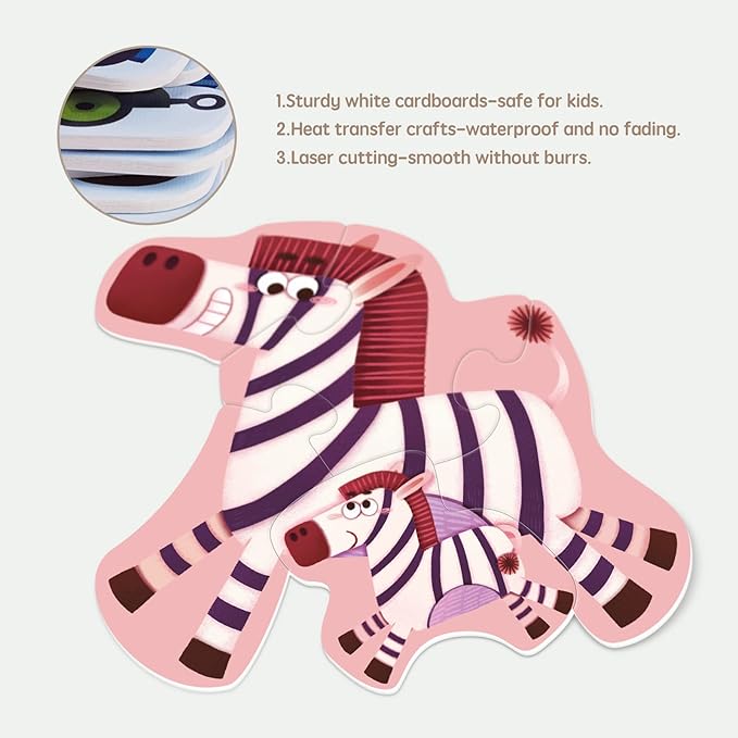 Toi 6 Packs Large Piece Toddler Jigsaw Puzzles for Kids Aged 2.5+, Animal Shaped Floor Puzzles for Beginner, Preschool Learning Game for Boys Girls, Wild Animals