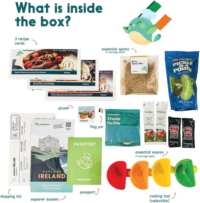 eat2explore Cooking Kits for Kids - Interactive & Educational Real Kids Cooking Kit with 3 Recipe Cards - (Ireland Edition)