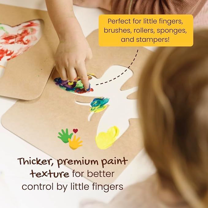 Honeysticks Non Toxic Finger Paint (6 Bright Colors), Washable from Skin, Safe Finger Painting for Toddlers, Kids Ages 1-3, 2-4, 3-5, Perfect First Paint for Little Artists Age 1+, Water Based, Eco