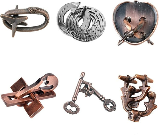 VolksRose 6pcs Brain Teaser Puzzles, Metal Wire Puzzles Set, Mind Smart Game IQ Challenge Puzzle Games, Educational IQ Test Unlock Interlocking Toy Lock Puzzles Gift for Adults Teenagers