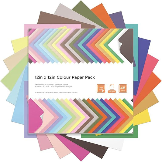 12x12 Scrapbook Paper 48 Sheets 120 gsm 32 lb Brights Pastels & Brights 24 Color Cardstock Paper for Cricut Maker, Scrapbooking, Paper Crafting