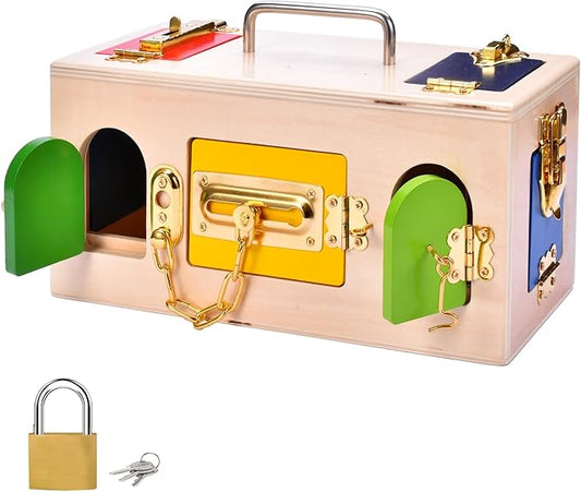 MICKYU Wooden Activity Cube for Toddlers Ages 2-4 | Montessori Locks Box | Educational Toys and Gifts for Boys and Girls