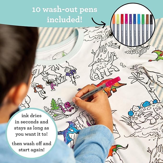 eatsleepdoodle coloring pajamas for boys and girls, with 10 washable markers, Kids Colorable Pajama 100% cotton